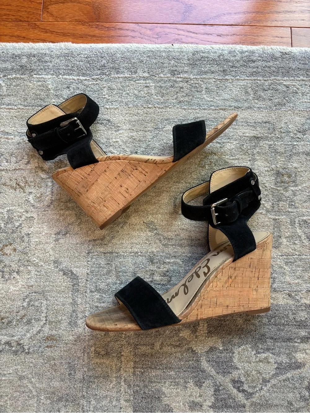 Sam Edelman Willow Black Suede Cork Wedge Sandals